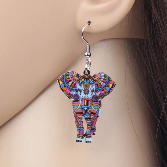 Green Elephant Acrylic Earrings - Picture 2 of 3